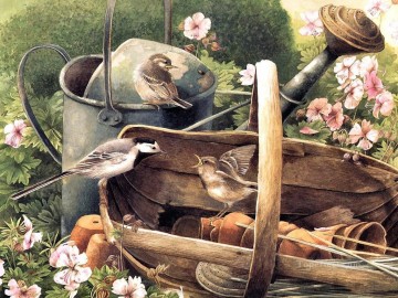  Basket Painting - bird feeding in basket